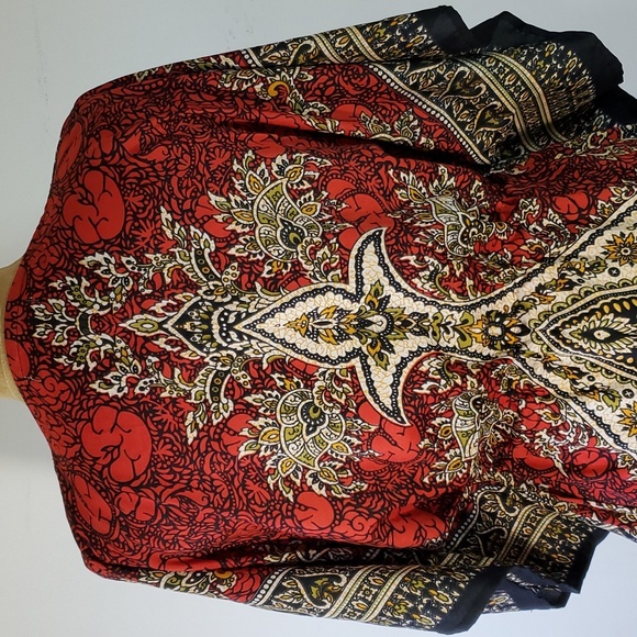 Cute Options Kaftan OS Drawstring Maxi Dress Paisley Boho Cover-up Red One Size - Picture 9 of 11